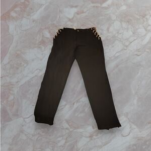 Ashley Stewart NWT Black Gold Rhinestone Chain Lace Hips Straight Leg Jeans 18